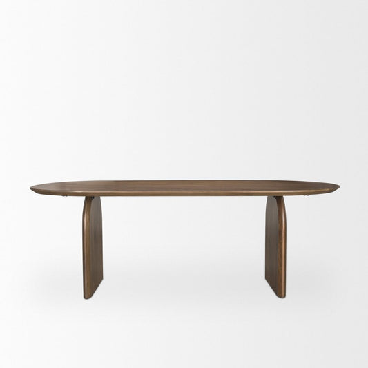 87" Dark Brown Solid Wood Double Pedestal Base Oval Dining Table