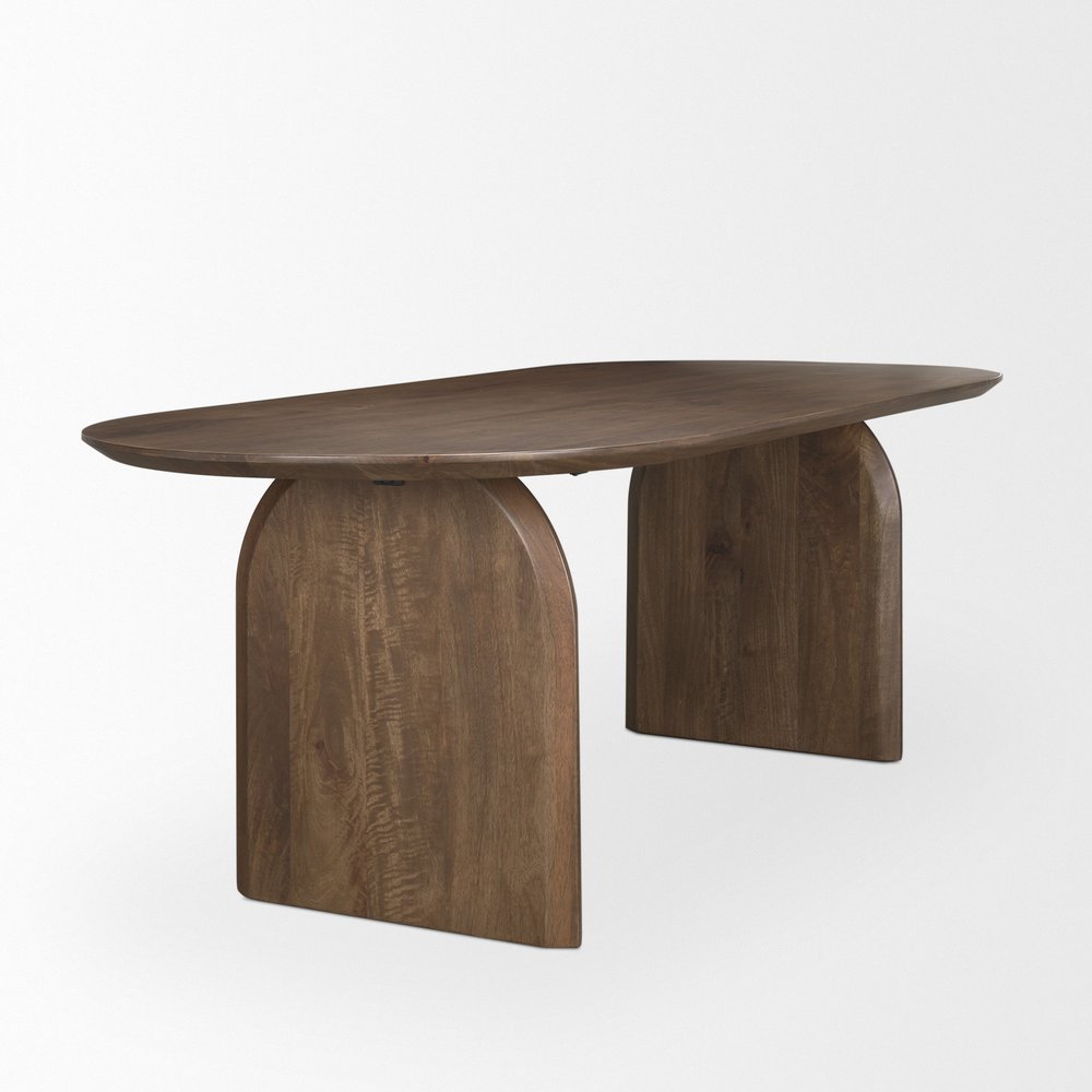 87" Dark Brown Solid Wood Double Pedestal Base Oval Dining Table — view 4
