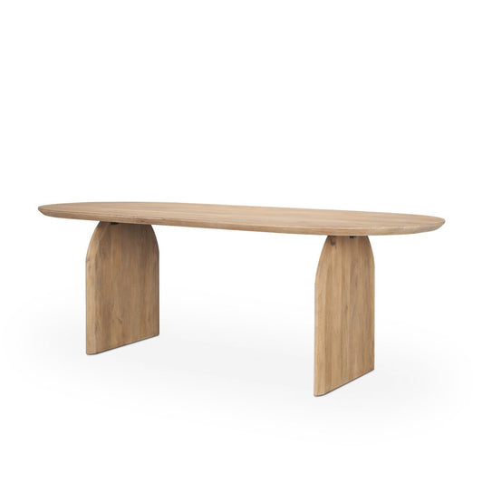 87" Light Brown Solid Wood Double Pedestal Base Oval Dining Table