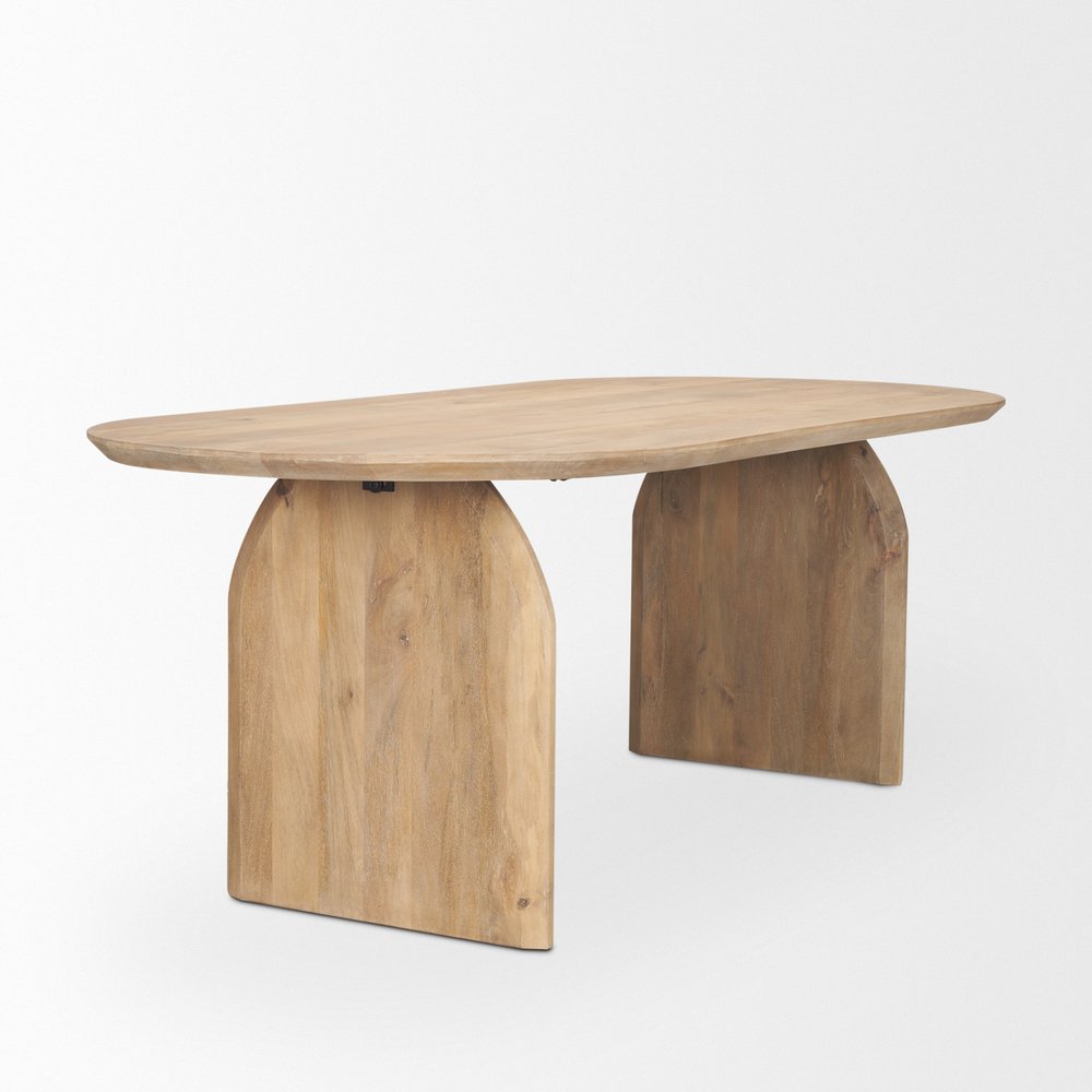 87" Light Brown Solid Wood Double Pedestal Base Oval Dining Table HomeRoots