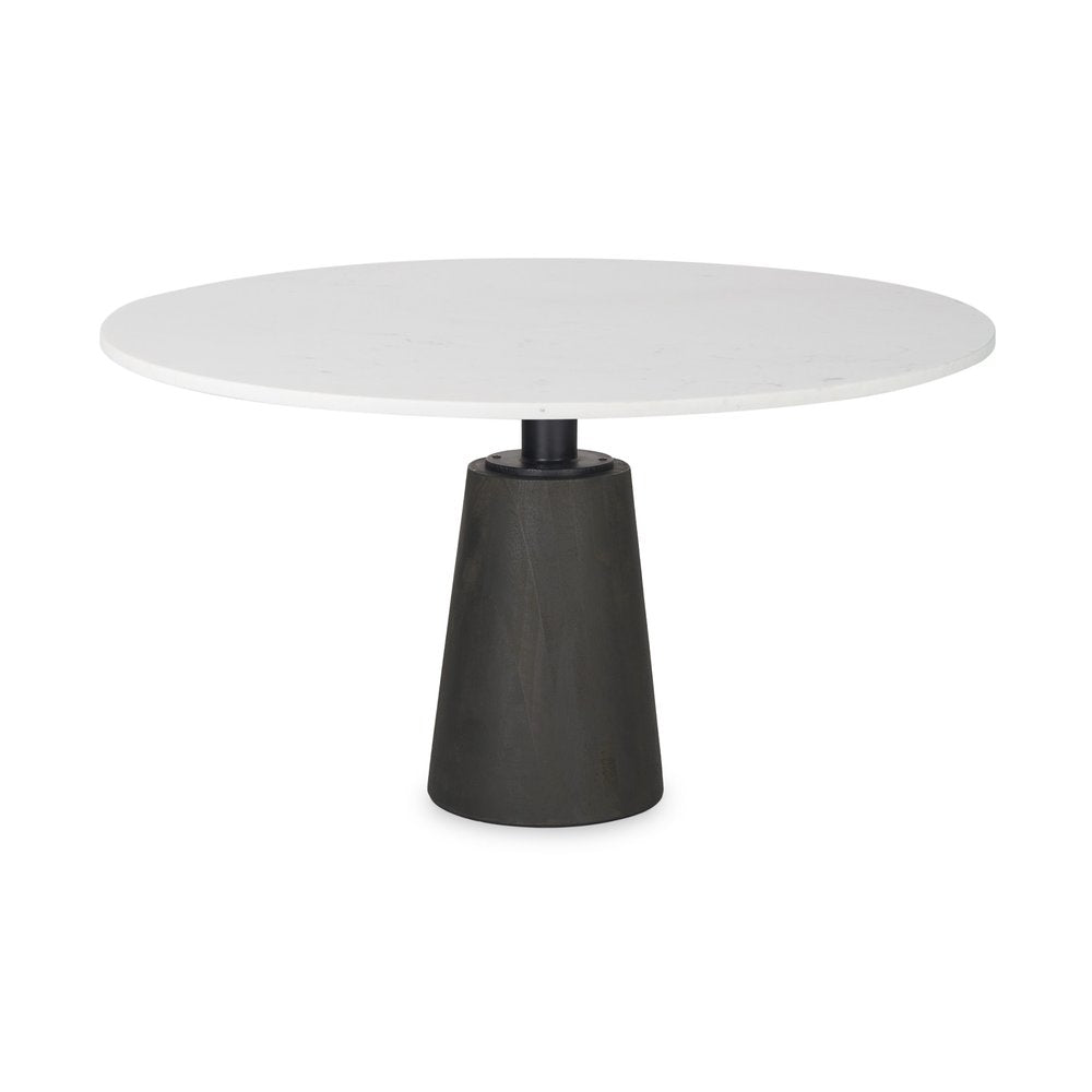 48" White And Black Marble Iron And Solid Wood Pedestal Base Round Top Dining Table HomeRoots