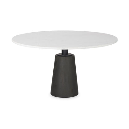 48" White And Black Marble Iron And Solid Wood Pedestal Base Round Top Dining Table HomeRoots