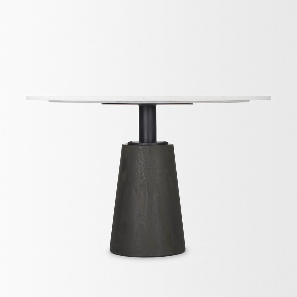 48" White And Black Marble Iron And Solid Wood Pedestal Base Round Top Dining Table HomeRoots