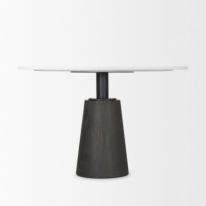 48" White And Black Marble Iron And Solid Wood Pedestal Base Round Top Dining Table HomeRoots