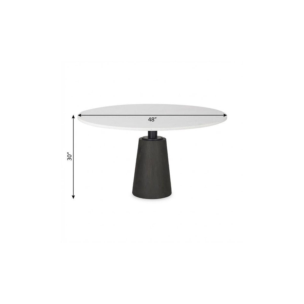 48" White And Black Marble Iron And Solid Wood Pedestal Base Round Top Dining Table HomeRoots
