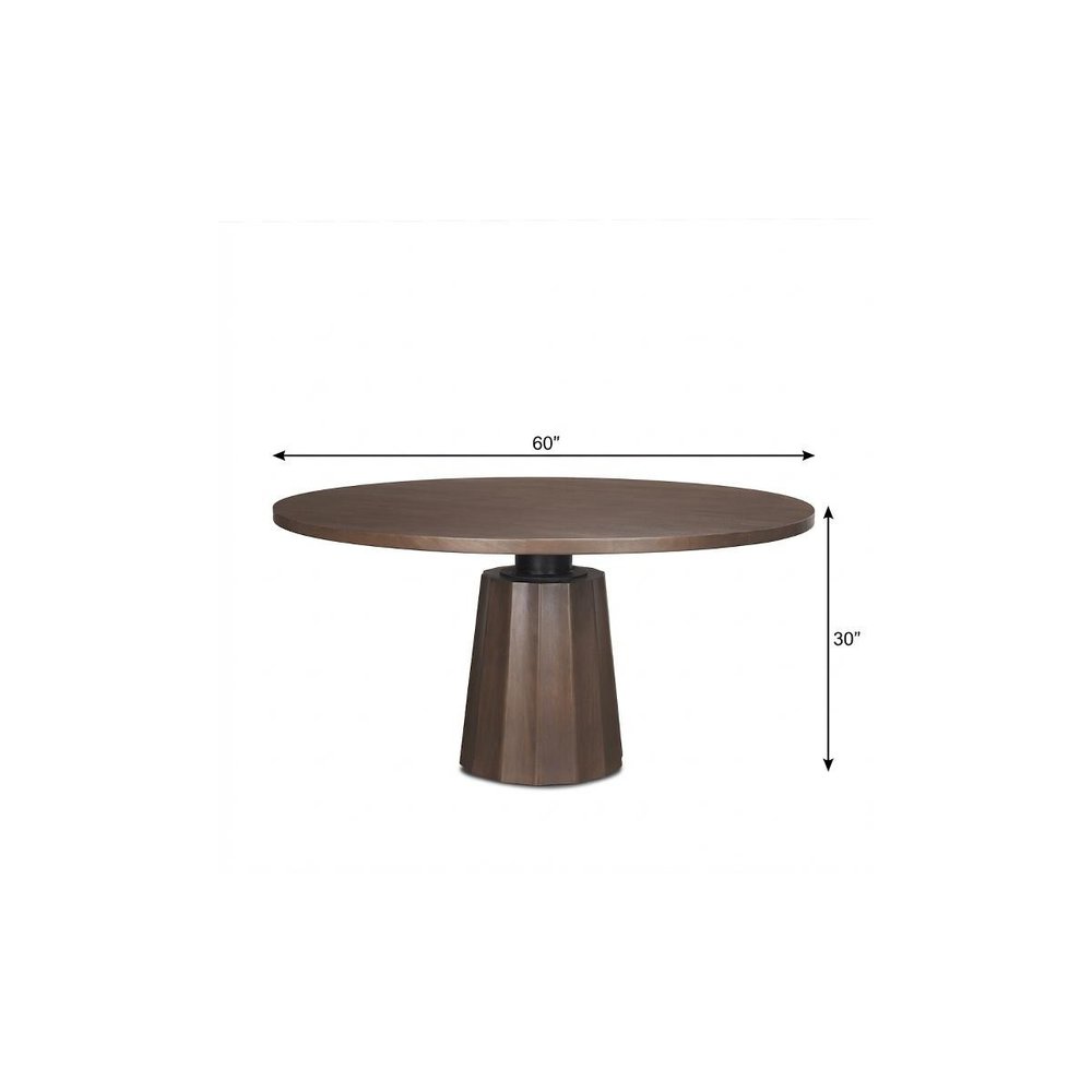 60" Dark Brown And Black Solid Wood And Iron Pedestal Base Round Top Dining Table — view 9