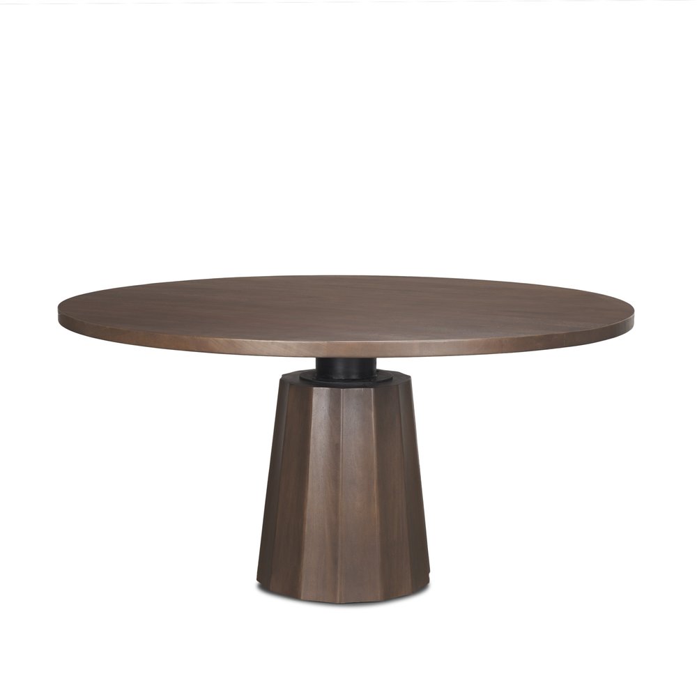 60" Dark Brown And Black Solid Wood And Iron Pedestal Base Round Top Dining Table — view 1