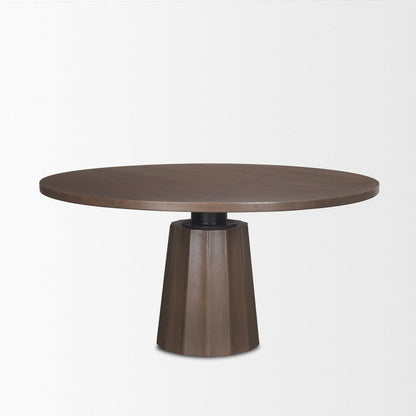 60" Dark Brown And Black Solid Wood And Iron Pedestal Base Round Top Dining Table HomeRoots