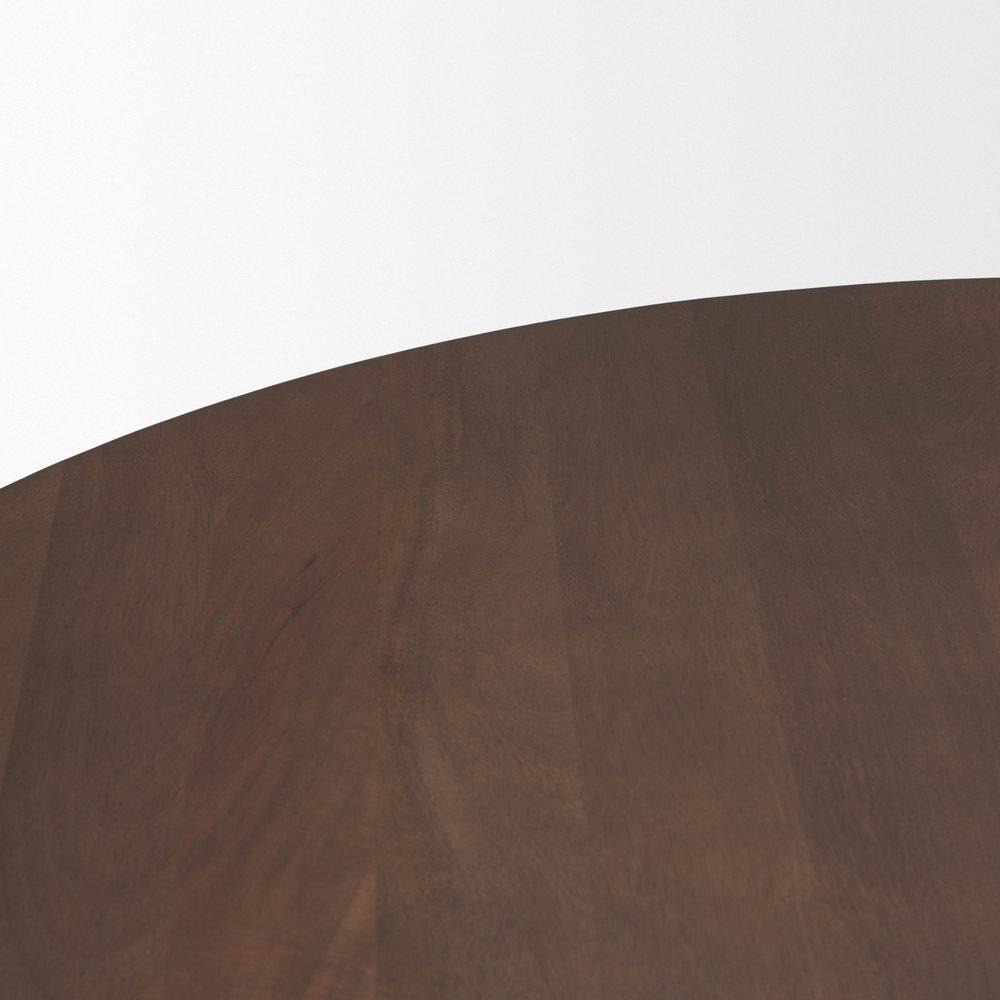 60" Dark Brown And Black Solid Wood And Iron Pedestal Base Round Top Dining Table — view 5