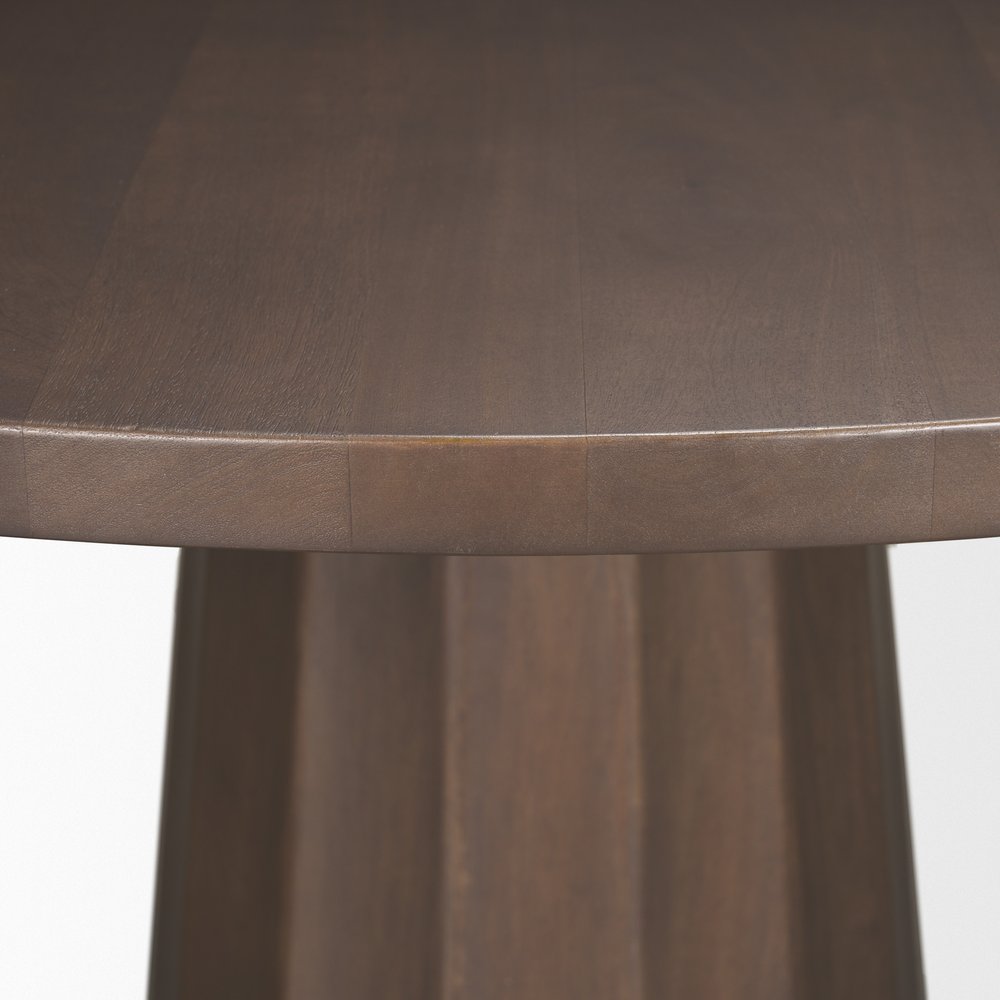 60" Dark Brown And Black Solid Wood And Iron Pedestal Base Round Top Dining Table HomeRoots