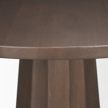 60" Dark Brown And Black Solid Wood And Iron Pedestal Base Round Top Dining Table HomeRoots