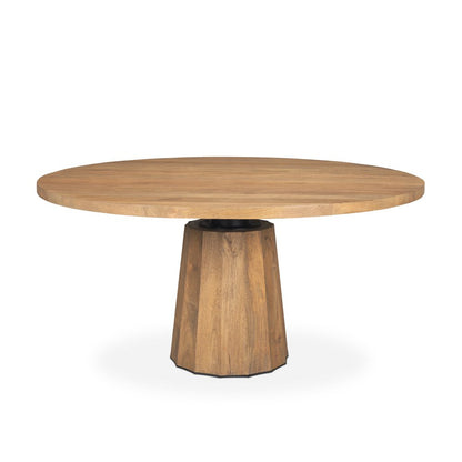 60" Dark Brown And Black Solid Wood And Iron Pedestal Base Round Top Dining Table HomeRoots