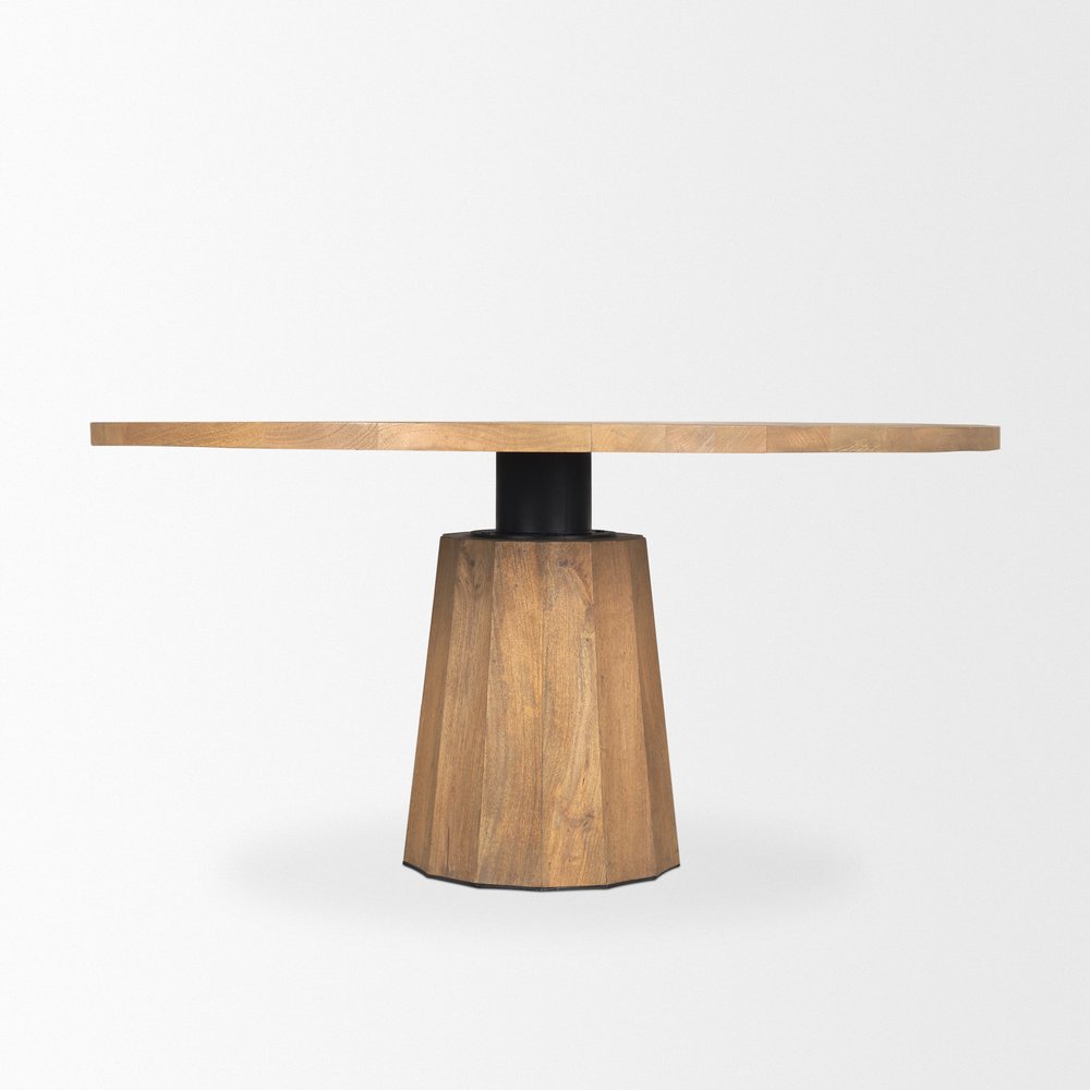 60" Dark Brown And Black Solid Wood And Iron Pedestal Base Round Top Dining Table — view 13