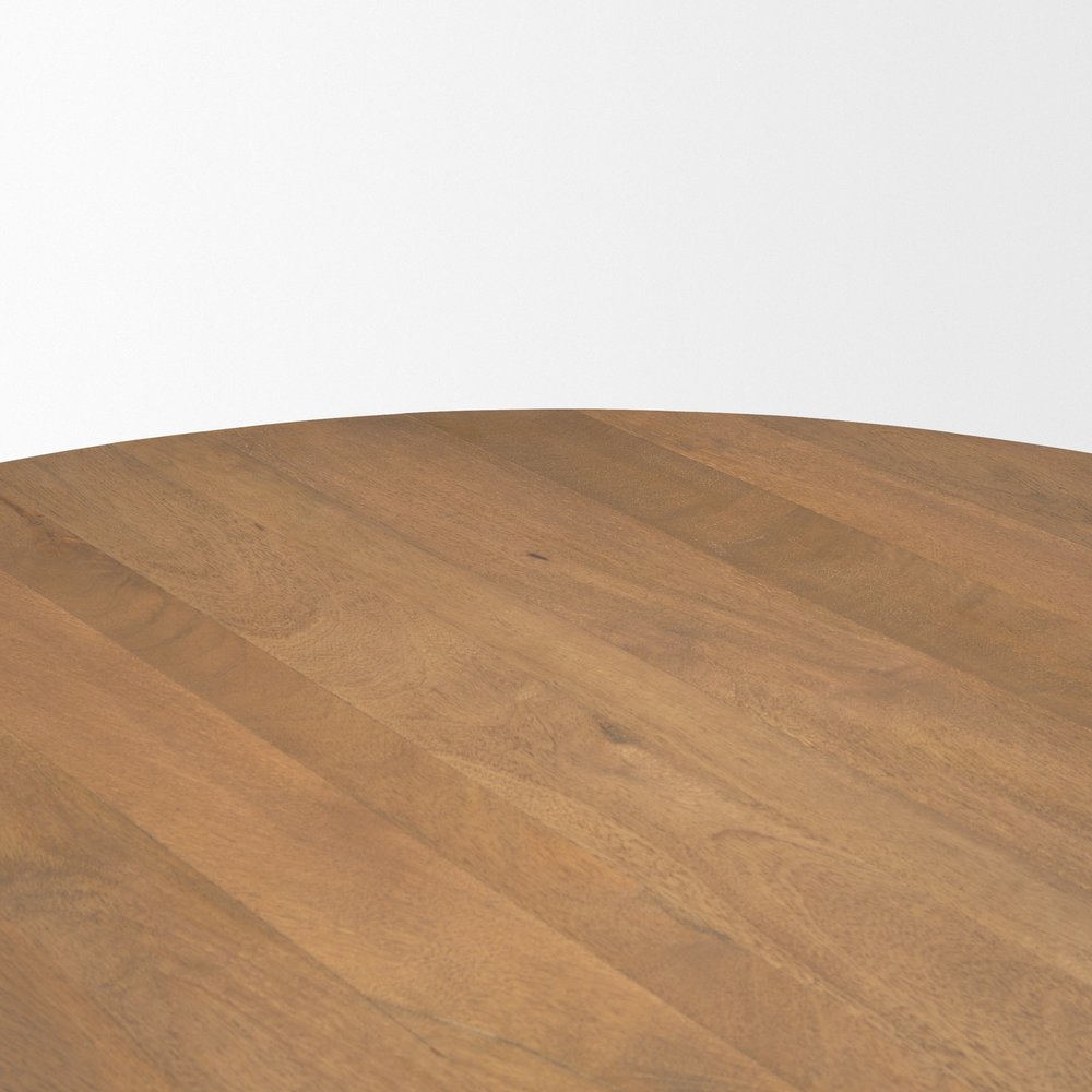 60" Dark Brown And Black Solid Wood And Iron Pedestal Base Round Top Dining Table — view 14