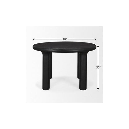 48" Black Solid Wood Round Top Dining Table