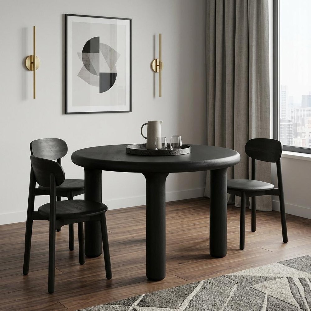 48" Black Solid Wood Round Top Dining Table — view 10