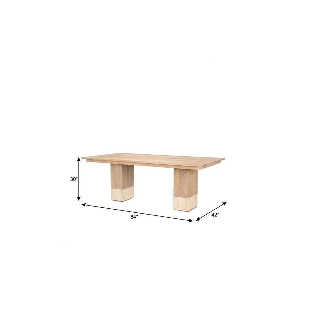 94" Natural And Beige Solid Wood And Marble Double Pedestal Base Dining Table — view 18