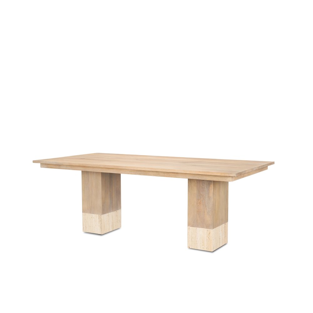 94" Natural And Beige Solid Wood And Marble Double Pedestal Base Dining Table — view 10