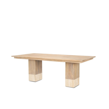 94" Natural And Beige Solid Wood And Marble Double Pedestal Base Dining Table HomeRoots