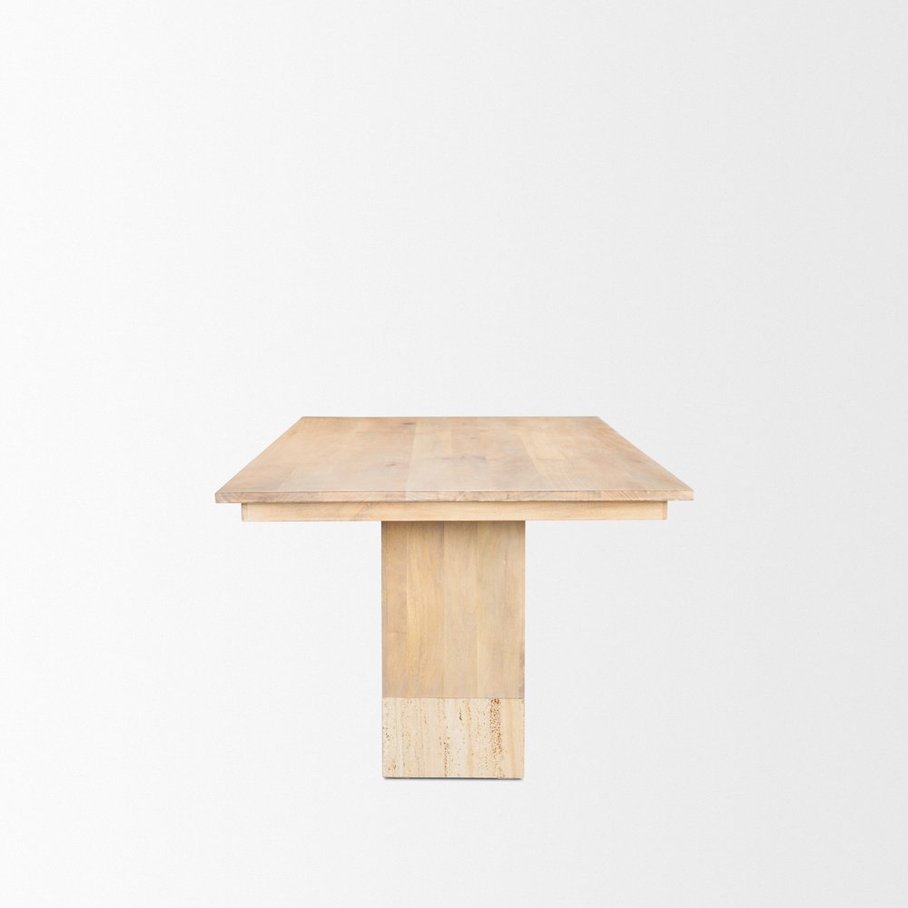 94" Natural And Beige Solid Wood And Marble Double Pedestal Base Dining Table — view 12