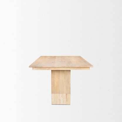 94" Natural And Beige Solid Wood And Marble Double Pedestal Base Dining Table HomeRoots
