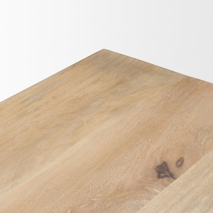 94" Natural And Beige Solid Wood And Marble Double Pedestal Base Dining Table HomeRoots