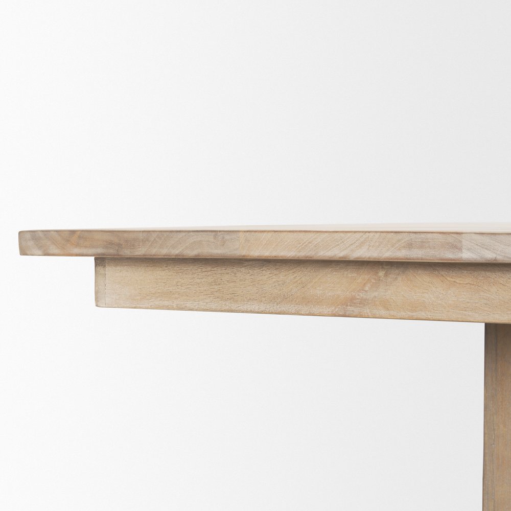 94" Natural And Beige Solid Wood And Marble Double Pedestal Base Dining Table — view 14