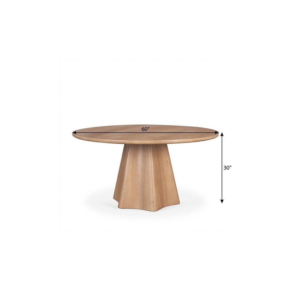 60" Dark Brown Solid Wood Pedestal Base Round Top Dining Table