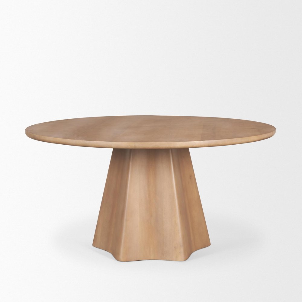 60" Dark Brown Solid Wood Pedestal Base Round Top Dining Table — view 2
