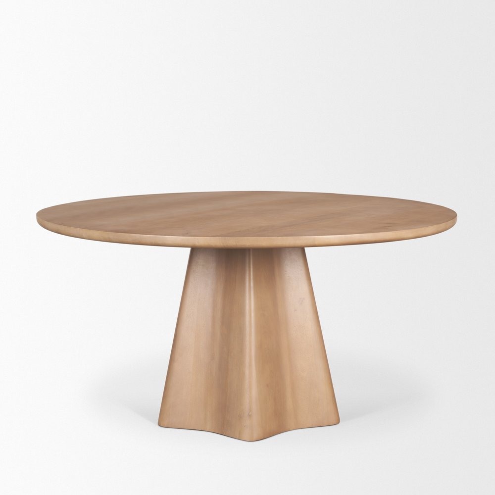 60" Dark Brown Solid Wood Pedestal Base Round Top Dining Table — view 3
