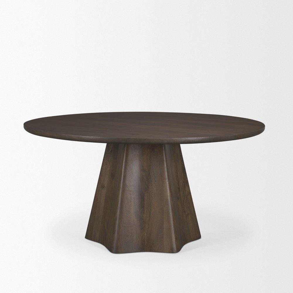 60" Dark Brown Solid Wood Pedestal Base Round Top Dining Table — view 12