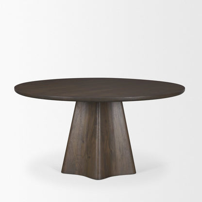 60" Dark Brown Solid Wood Pedestal Base Round Top Dining Table