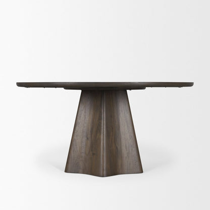 60" Dark Brown Solid Wood Pedestal Base Round Top Dining Table HomeRoots