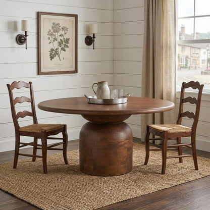 60" Brown Solid Wood Pedestal Base Round Top Dining Table HomeRoots
