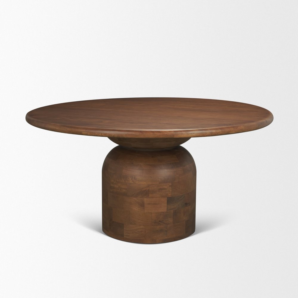 60" Brown Solid Wood Pedestal Base Round Top Dining Table — view 2