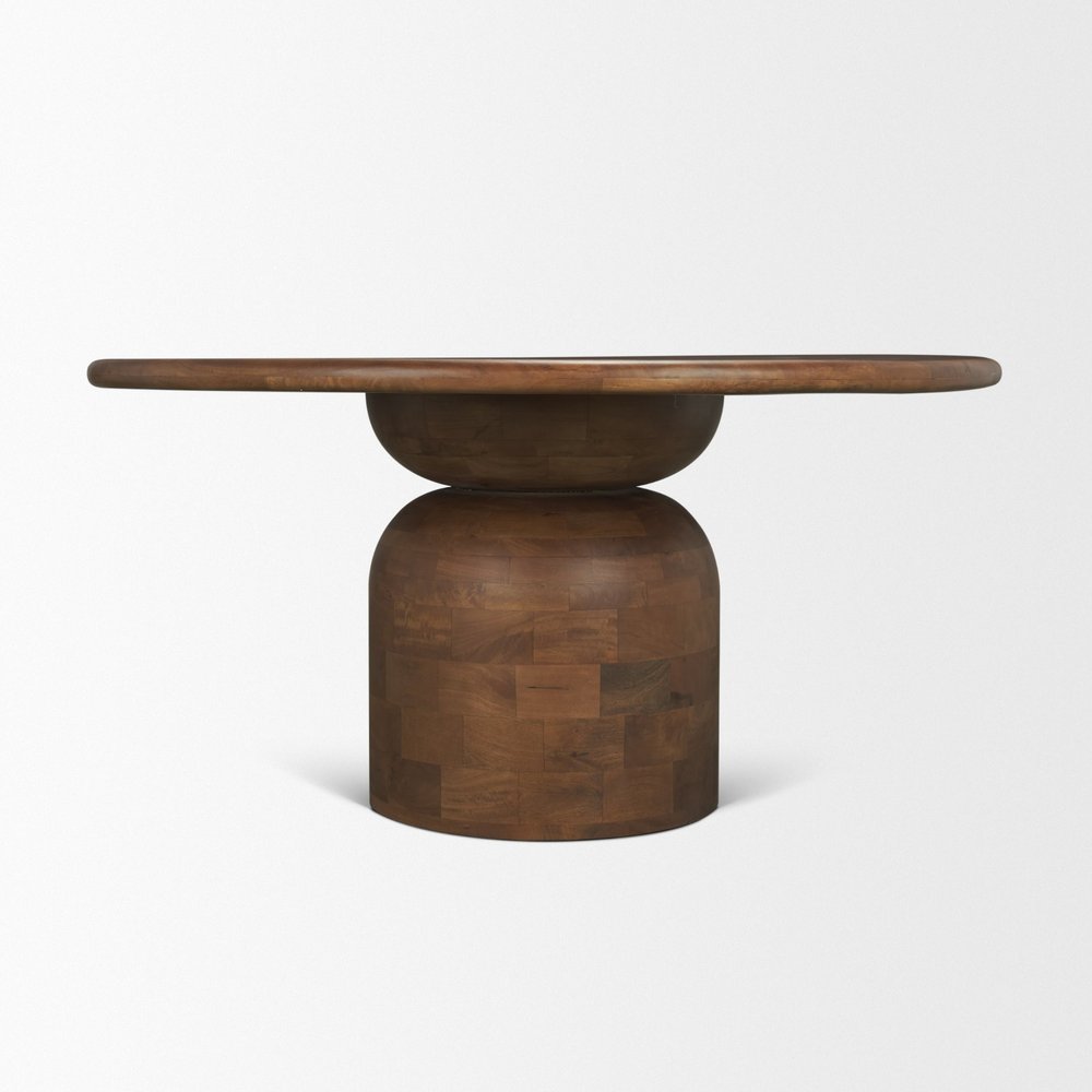 60" Brown Solid Wood Pedestal Base Round Top Dining Table HomeRoots