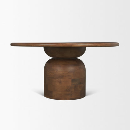 60" Brown Solid Wood Pedestal Base Round Top Dining Table HomeRoots