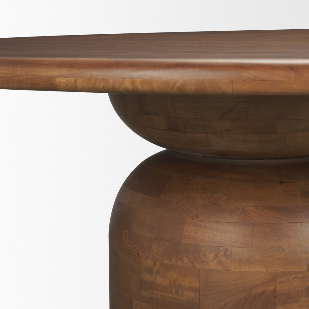 60" Brown Solid Wood Pedestal Base Round Top Dining Table HomeRoots