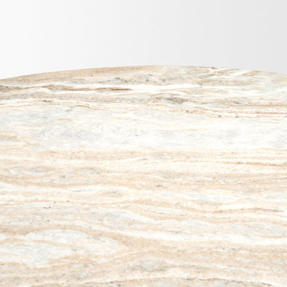 60" Gray Pastel Pink And Espresso Marble And Solid Wood Pedestal Base Round Top Dining Table HomeRoots
