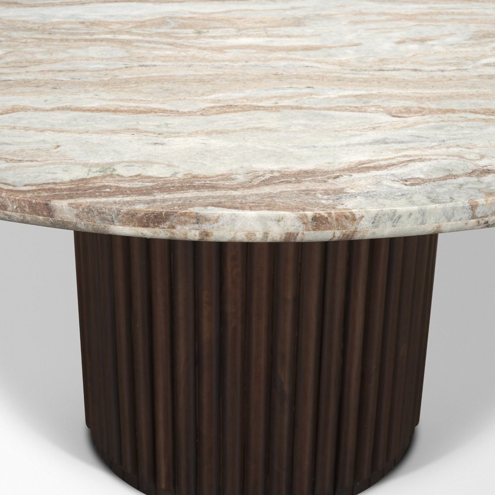 60" Gray Pastel Pink And Espresso Marble And Solid Wood Pedestal Base Round Top Dining Table — view 6