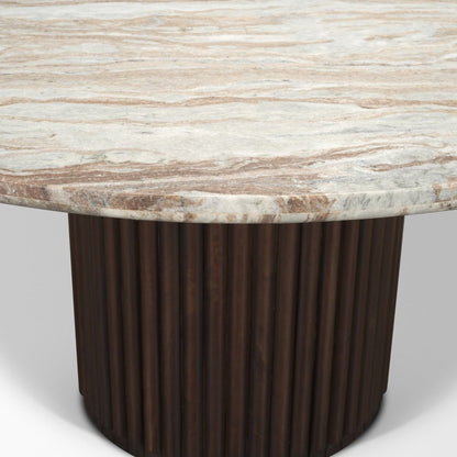 60" Gray Pastel Pink And Espresso Marble And Solid Wood Pedestal Base Round Top Dining Table HomeRoots