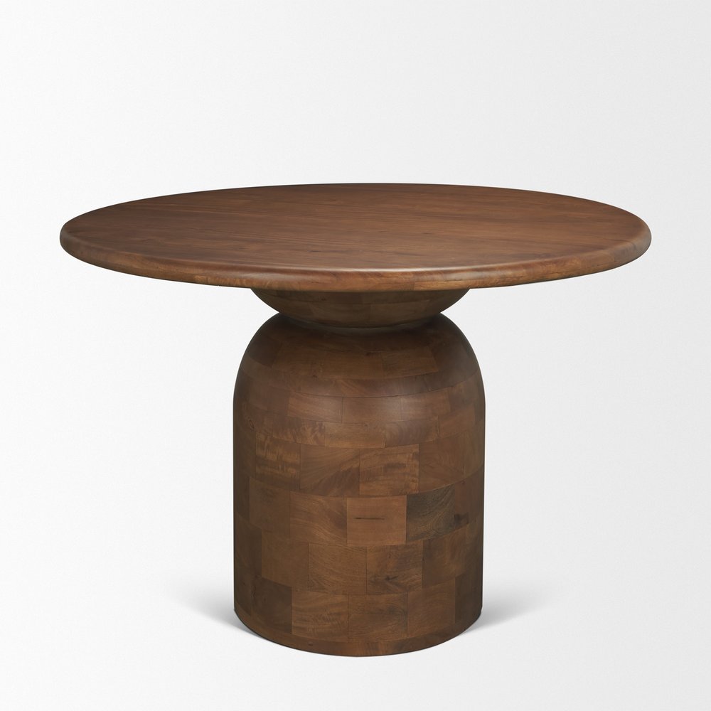 60" Brown Solid Wood Pedestal Base Round Top Dining Table HomeRoots