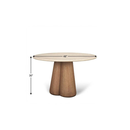 48" Beige And Light Brown Marble And Solid Wood Pedestal Base Round Top Dining Table HomeRoots