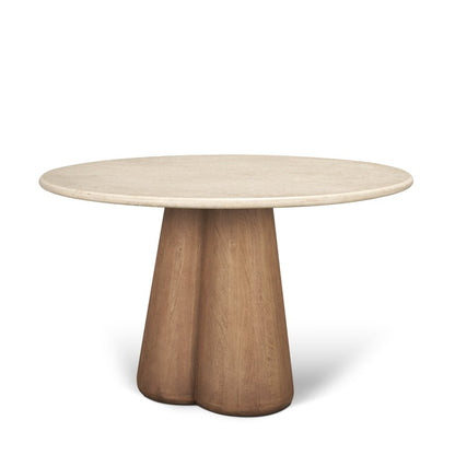 48" Beige And Light Brown Marble And Solid Wood Pedestal Base Round Top Dining Table HomeRoots