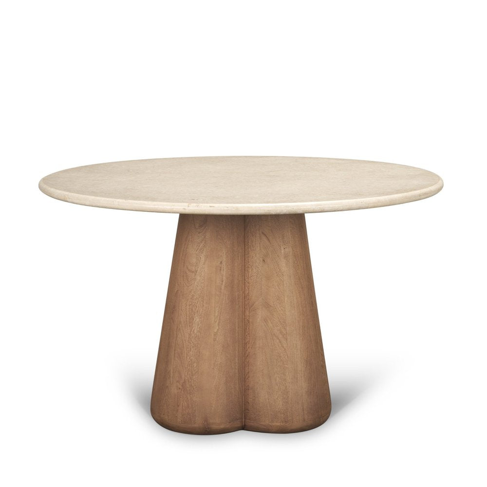 48" Beige And Light Brown Marble And Solid Wood Pedestal Base Round Top Dining Table HomeRoots