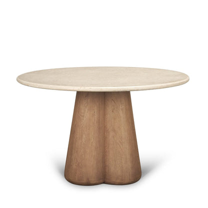 48" Beige And Light Brown Marble And Solid Wood Pedestal Base Round Top Dining Table HomeRoots