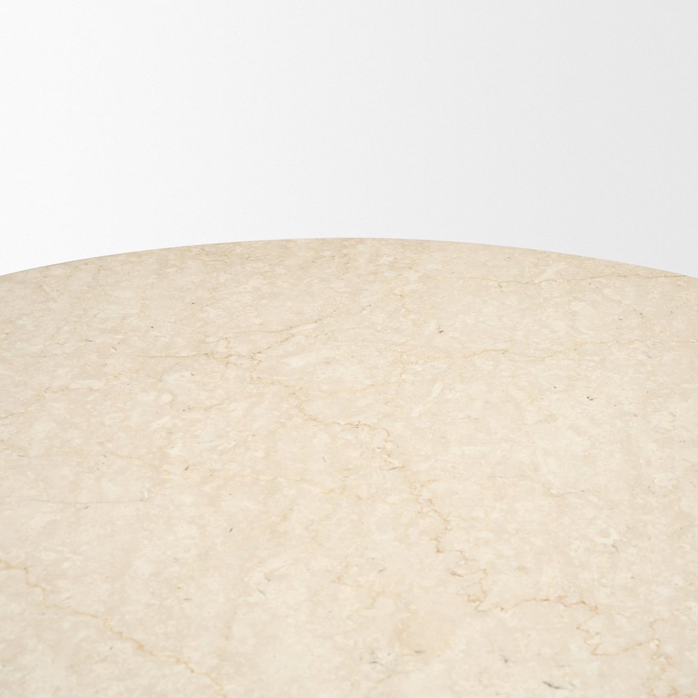 48" Beige And Light Brown Marble And Solid Wood Pedestal Base Round Top Dining Table HomeRoots