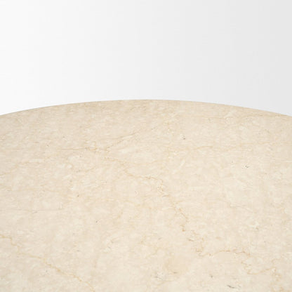 48" Beige And Light Brown Marble And Solid Wood Pedestal Base Round Top Dining Table HomeRoots