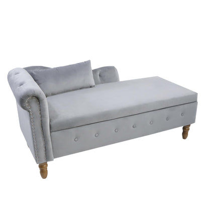 Velvet indoor chaise lounge with nailhead trim, storage and pillows, can be used in living room, bedroom, den - FurniFindUSA