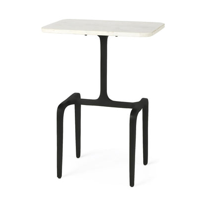 23" White and Black Marble and Iron End Table